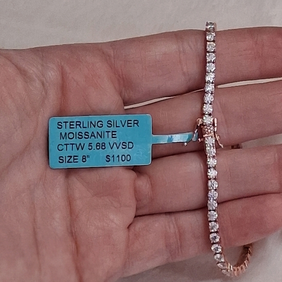 Rose Gold Over 925 SS Moissanite Diamond Tennis Bracelet - Picture 5 of 7